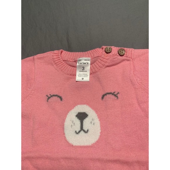Carters Baby Girls Pink Bear Knit Jumpsuit Romper Sweater One Piece 3M NEW - Picture 2 of 4